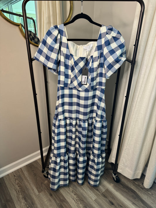 Hunter Bell Cassidy Midi Dress Blue Check size 6