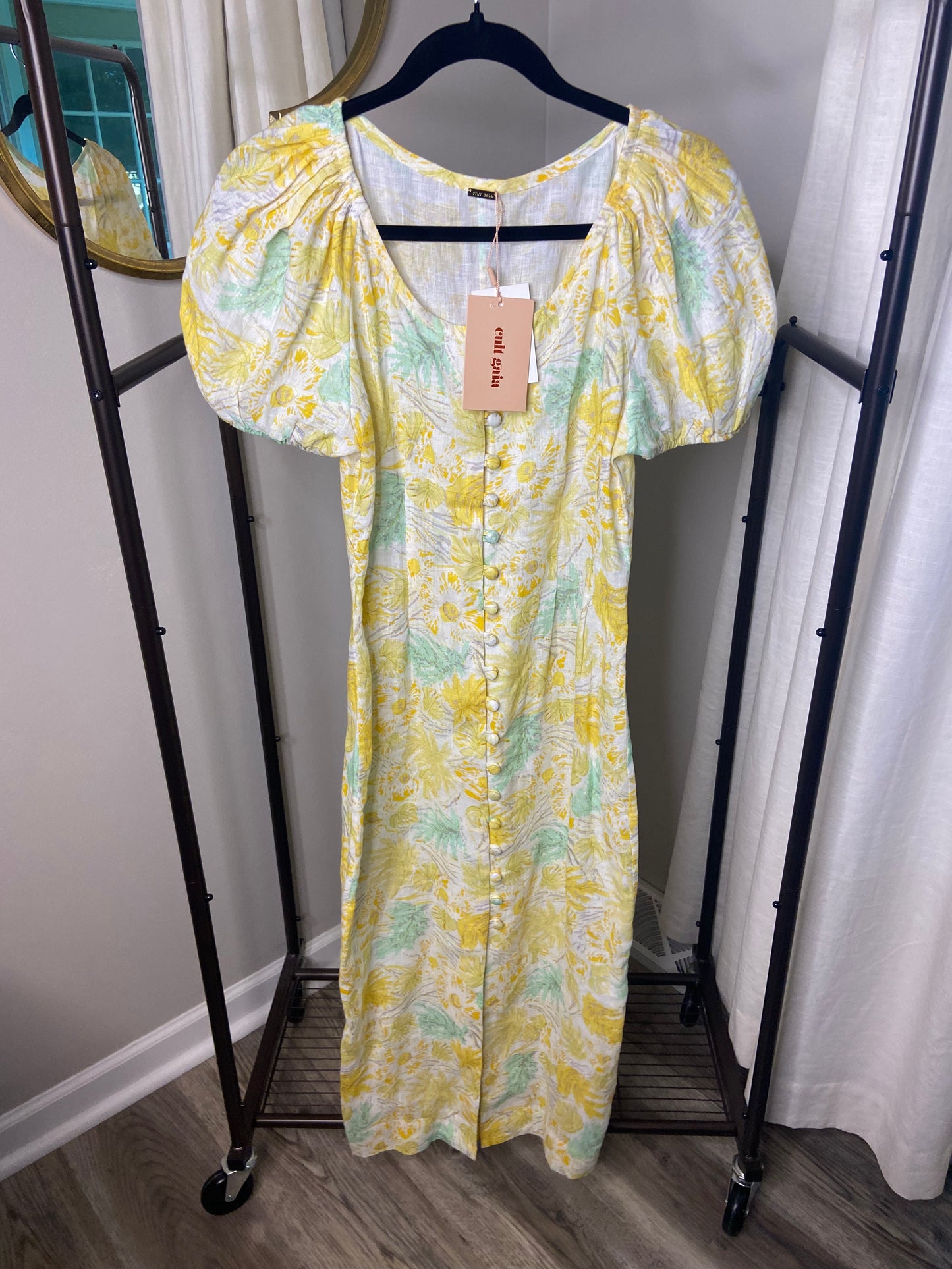 Cult Gaia Charlotte Cotton Linen Blend Dress in Lemonade Multi size S