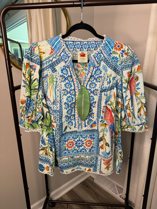 Farm Rio Tropical Tiles Blouse size XL