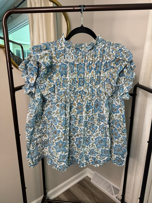 Oliphant Pintuck Ruffle Top size L