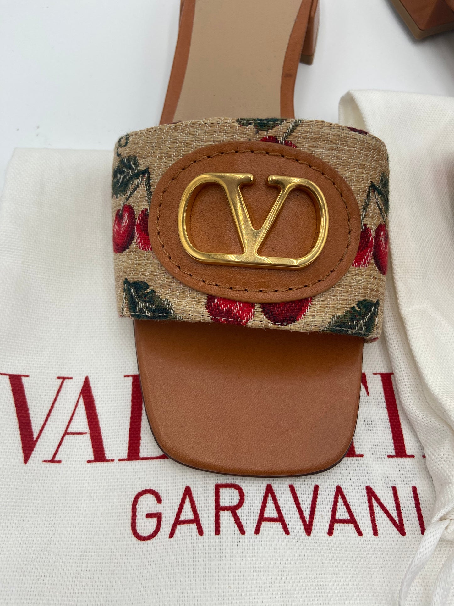 Valentino Raffia Jacquard Cherry Slides size 38
