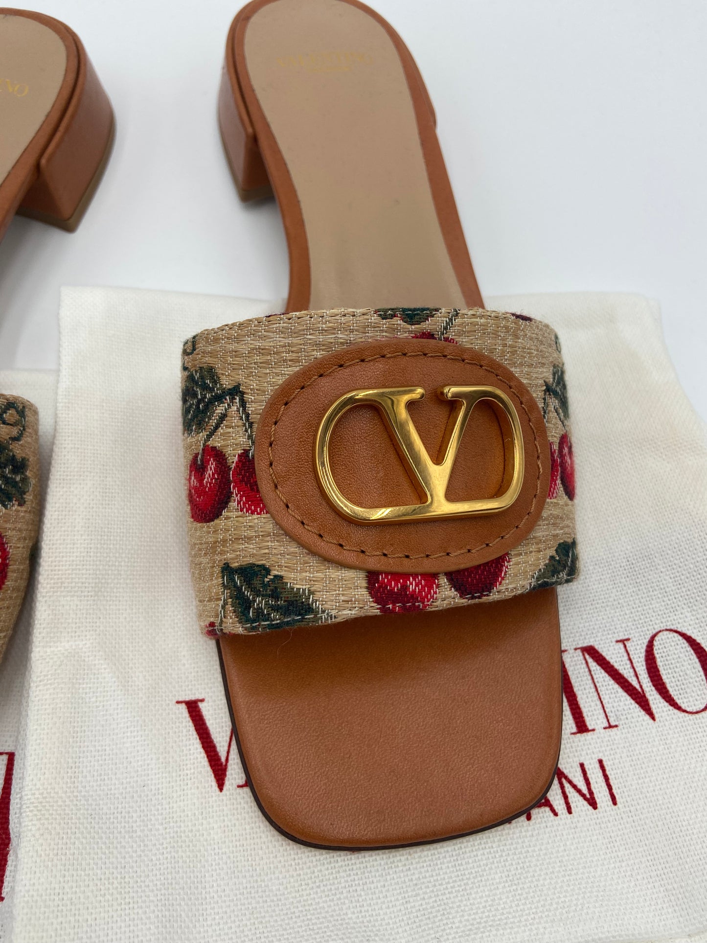 Valentino Raffia Jacquard Cherry Slides size 38