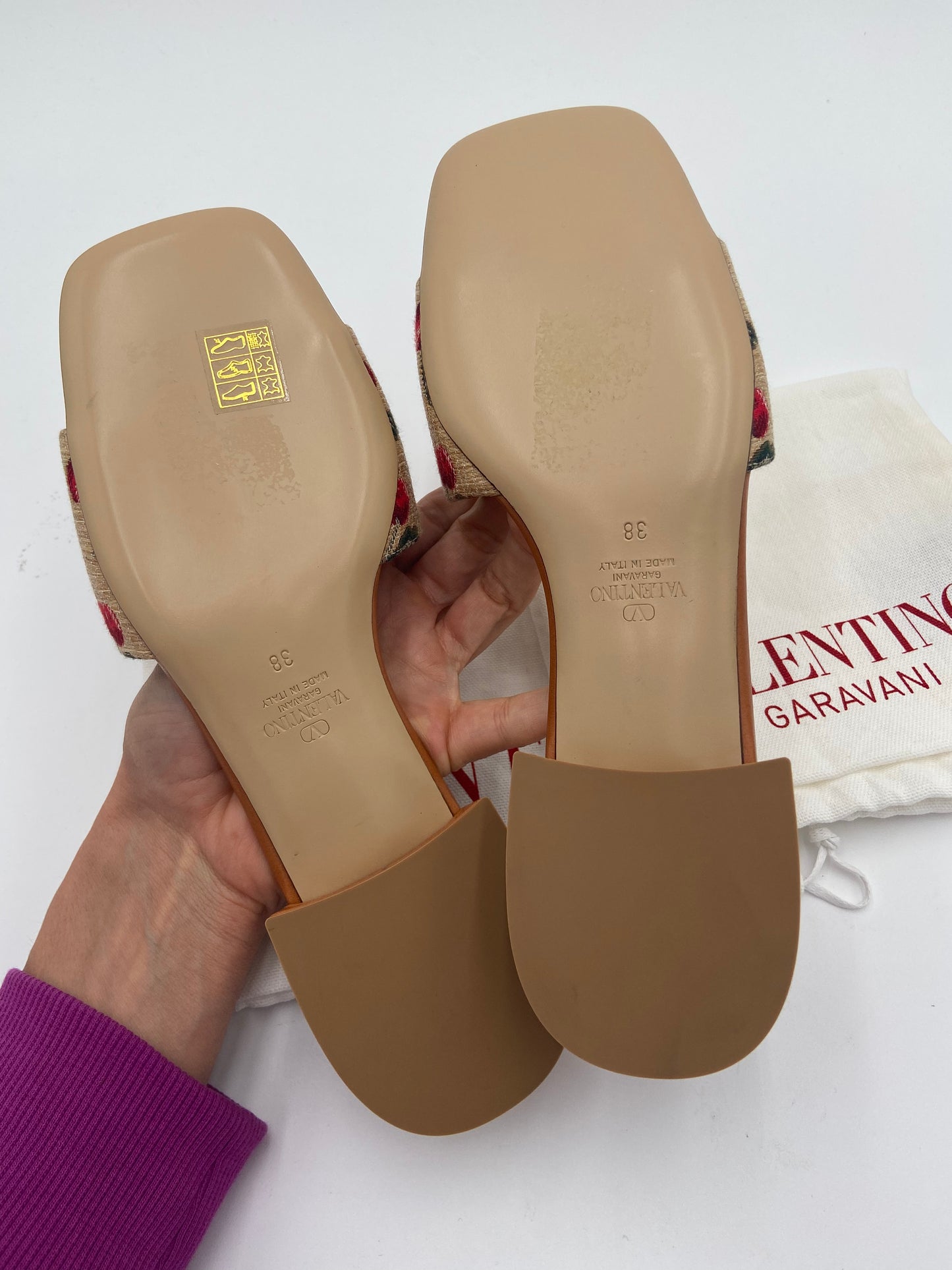 Valentino Raffia Jacquard Cherry Slides size 38