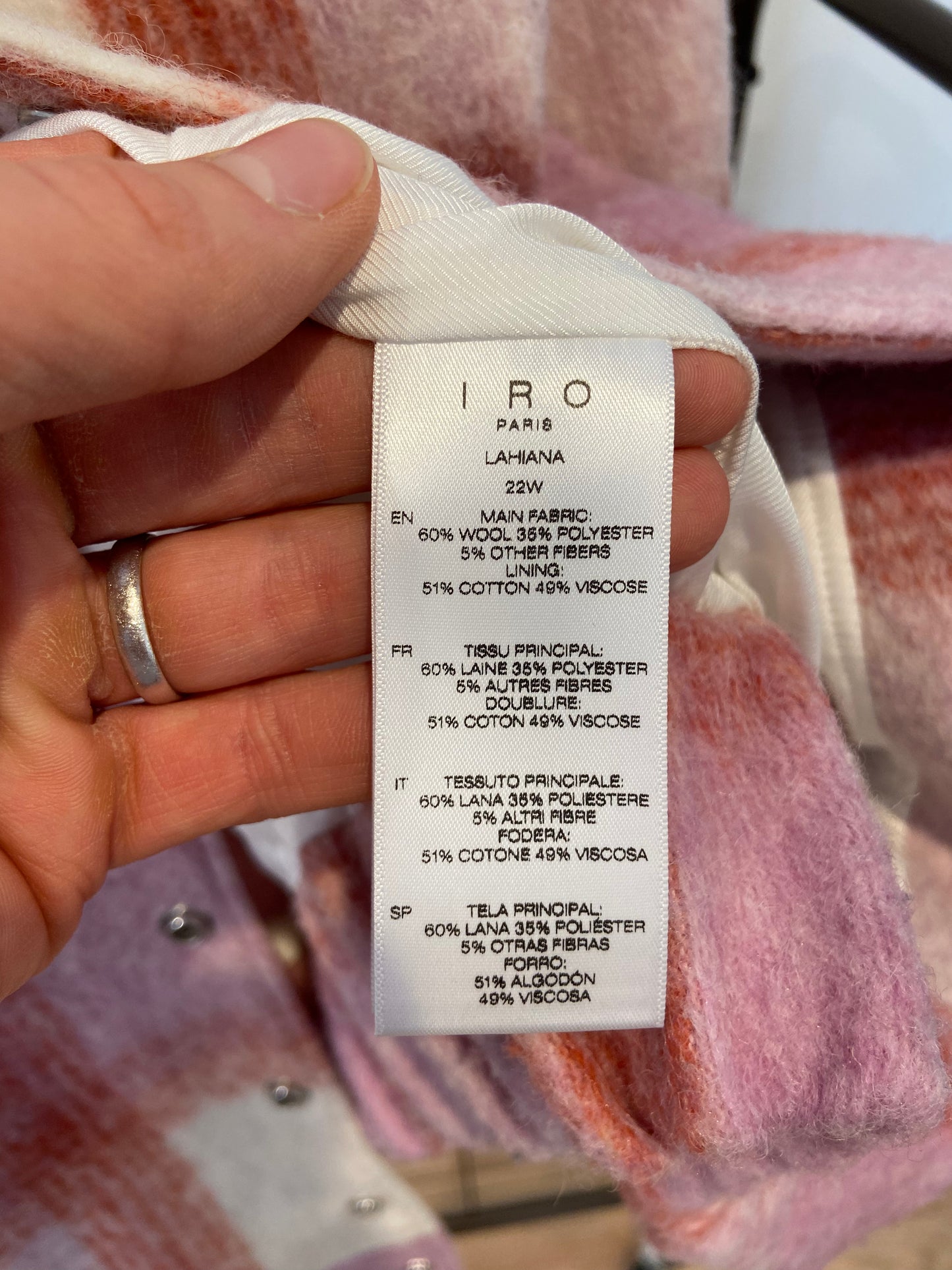 Iro Lahiana Jacket Mixed Light Pink Bomber size 6