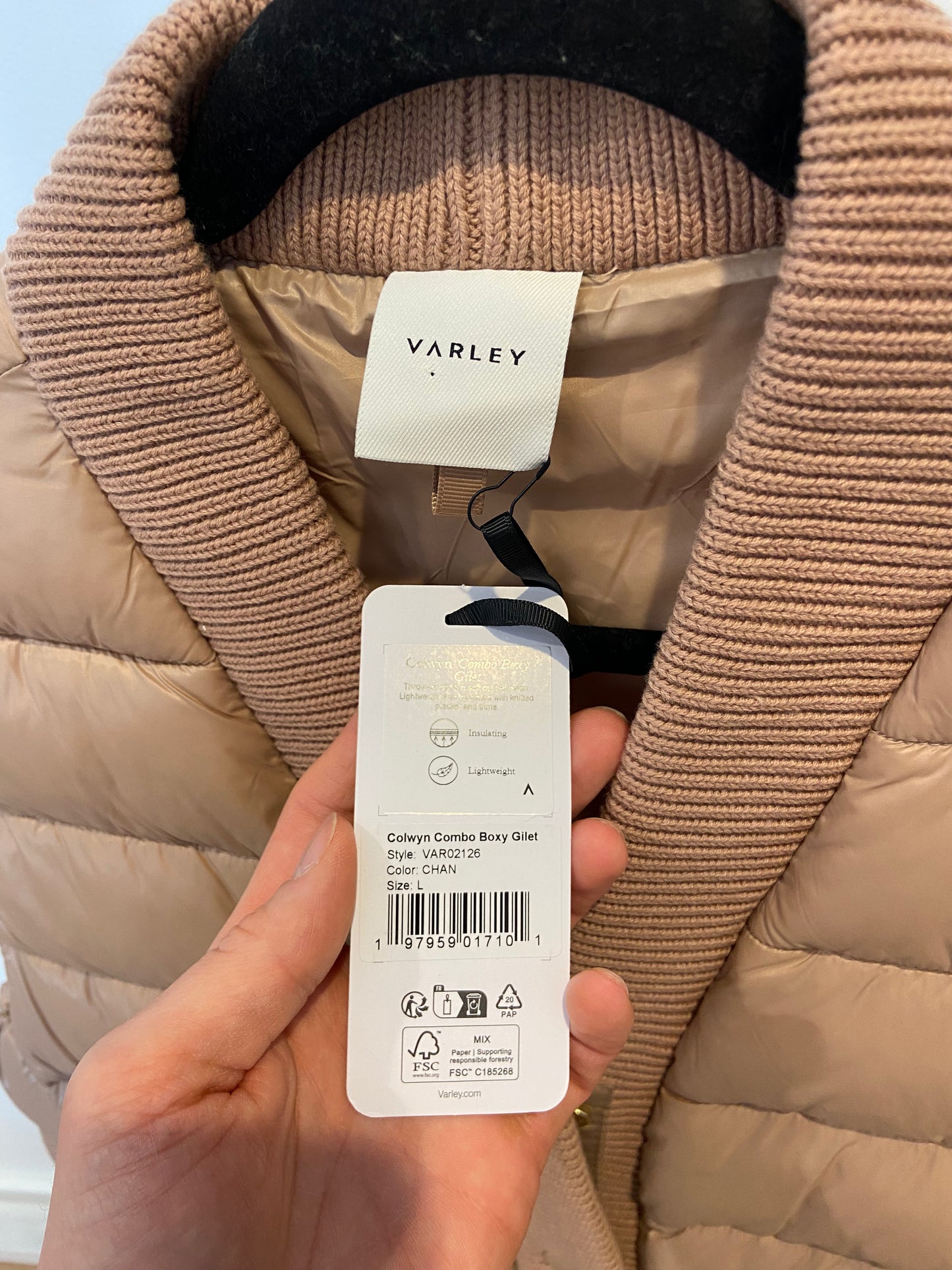 Varley Colwyn Combo Ribbed-Knit Trim Quilted Vest size