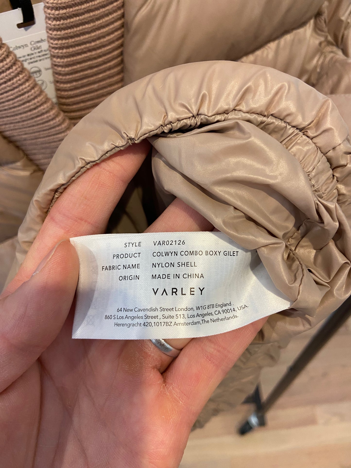 Varley Colwyn Combo Ribbed-Knit Trim Quilted Vest size