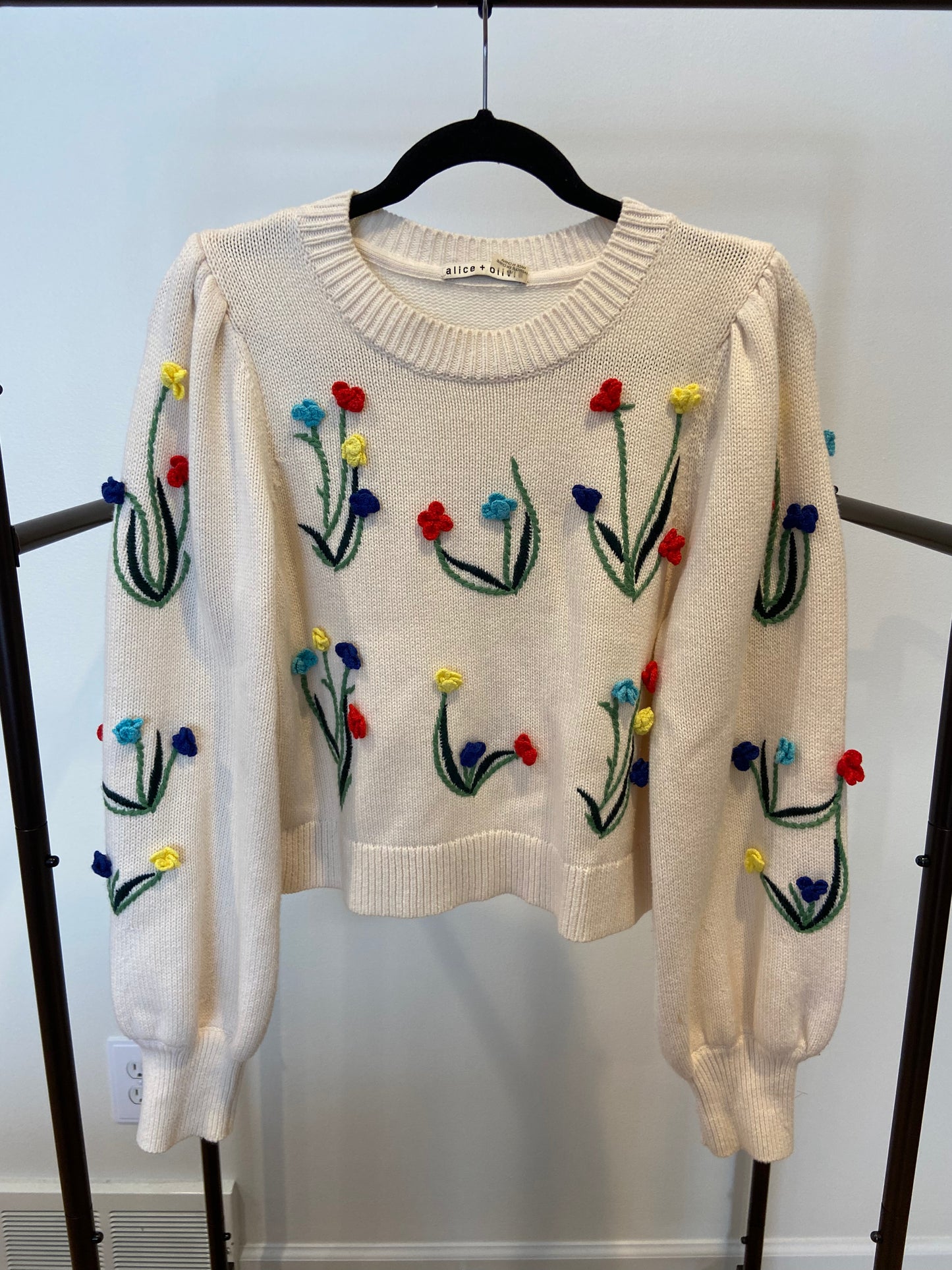 Alice and Olivia Wendell Crochet Crewneck Sweater size L