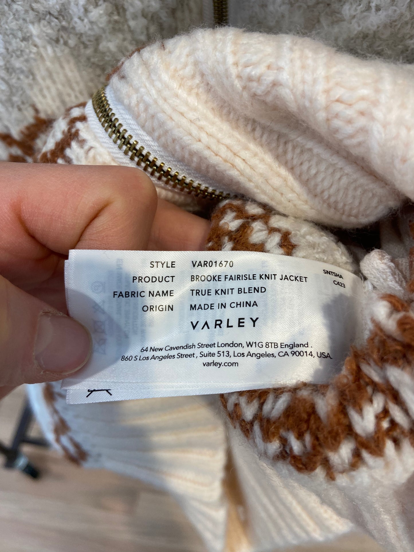 Varley Brooke Fairisle Knit Jacket - Whitecap Mountain Fairisle size XS