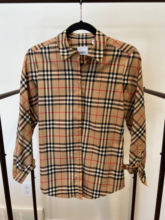 Burberry Vintage Check Stretch Cotton Twill Shirt size 4