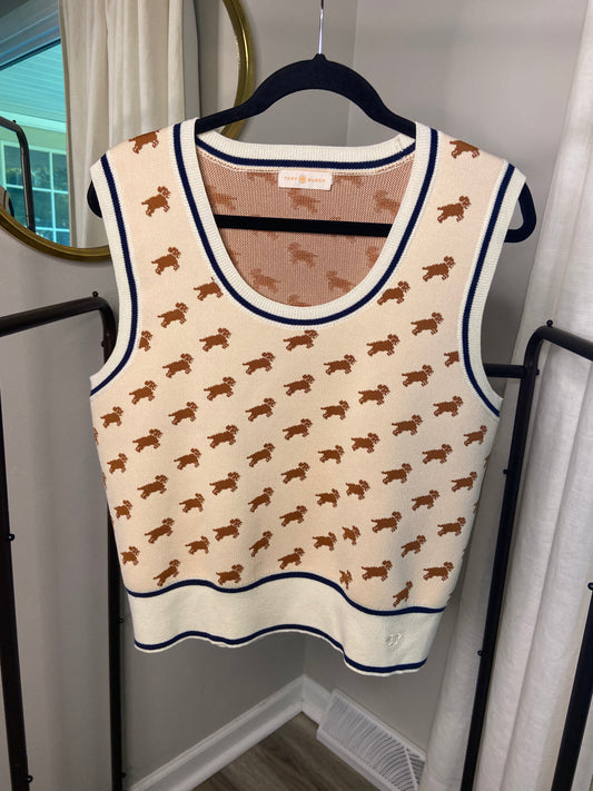 Tory Burch Jacquard Sweater Vest Dog Intarsia size L