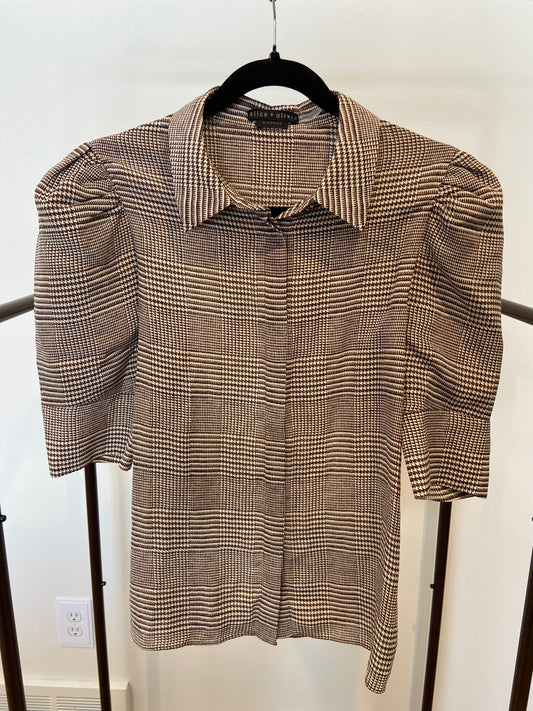 Alice and Olivia Willa Silk Top in Plaid size L