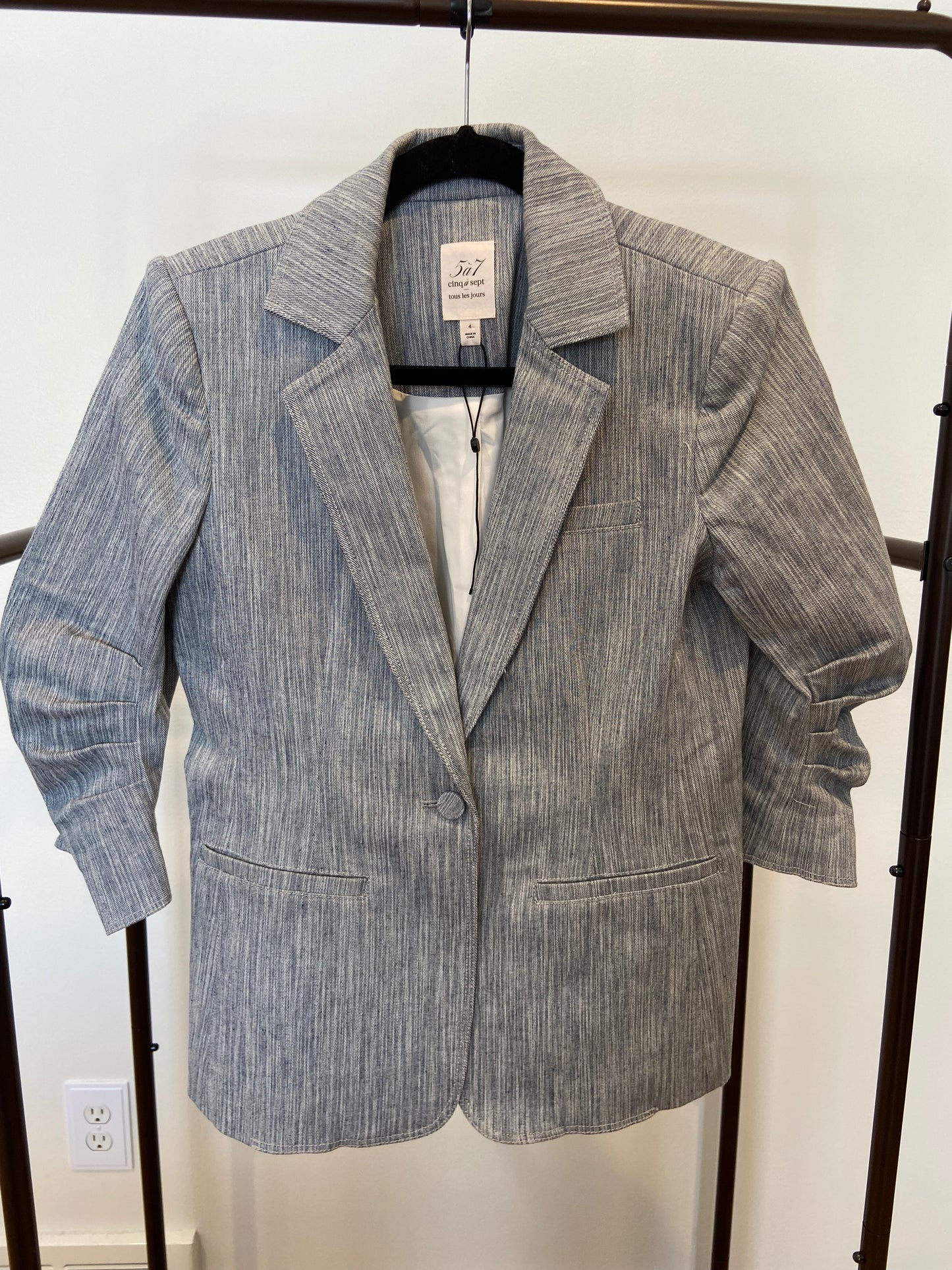 Cinq a Sept Cinq A Sept Khloe Ruched Sleeve Blazer In Indigo/white size 4