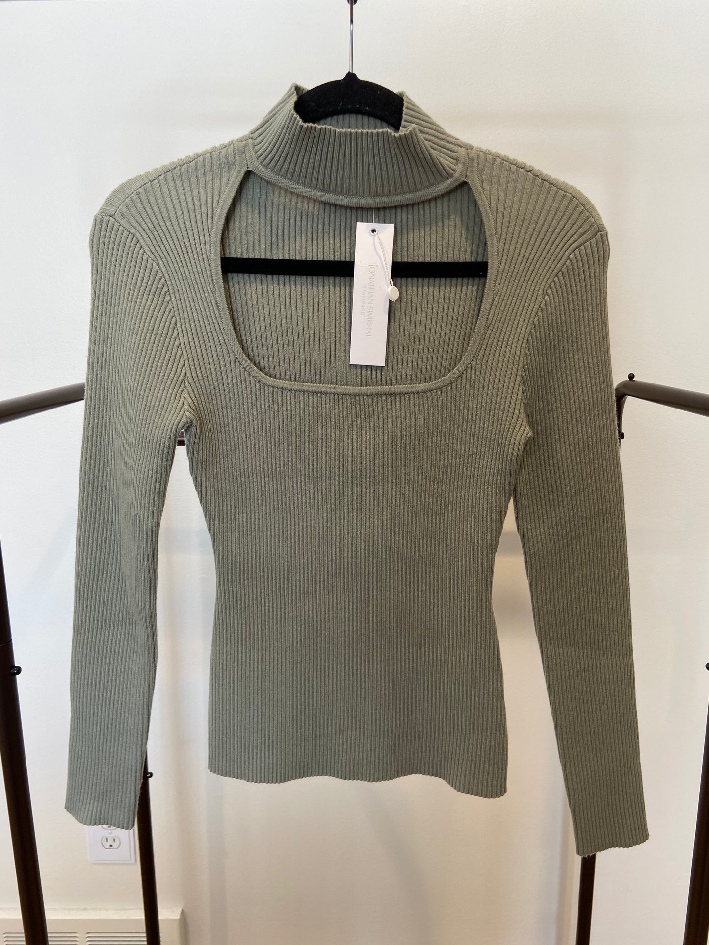 Simkhai Janessa Ribbed Sage Cutout Top size M