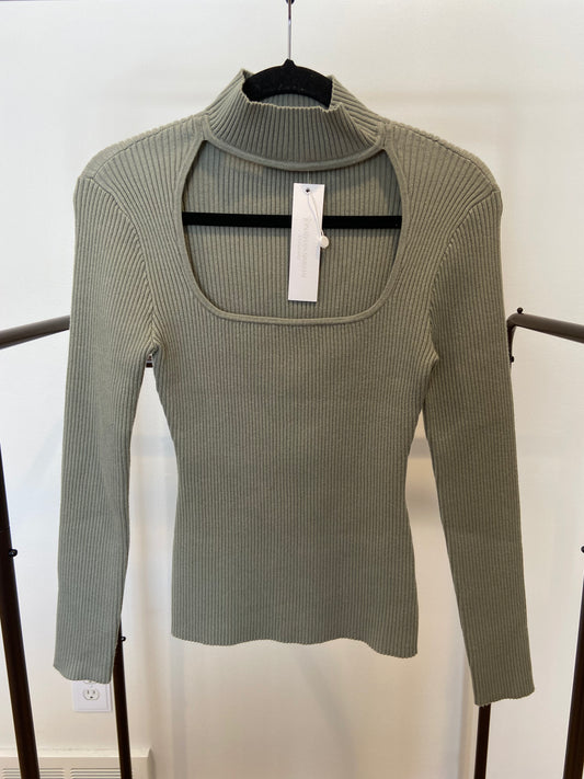 Simkhai Janessa Ribbed Sage Cutout Top size M