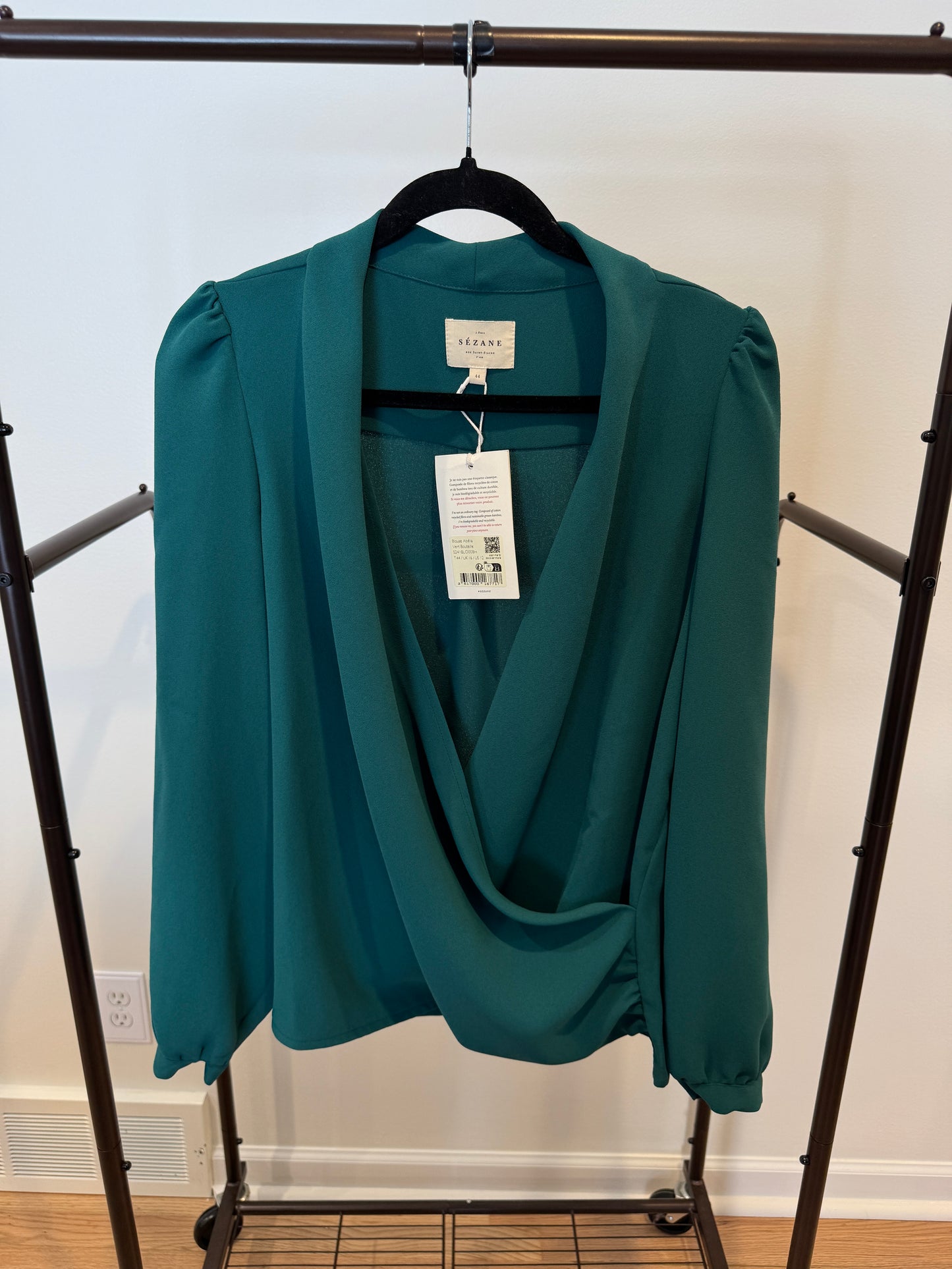 Sezane Abelia Blouse Bottle Green size 12