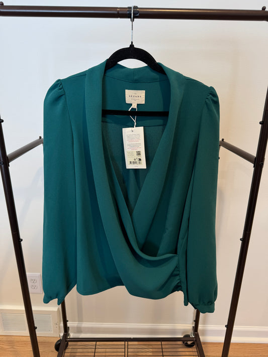 Sezane Abelia Blouse Bottle Green size 12