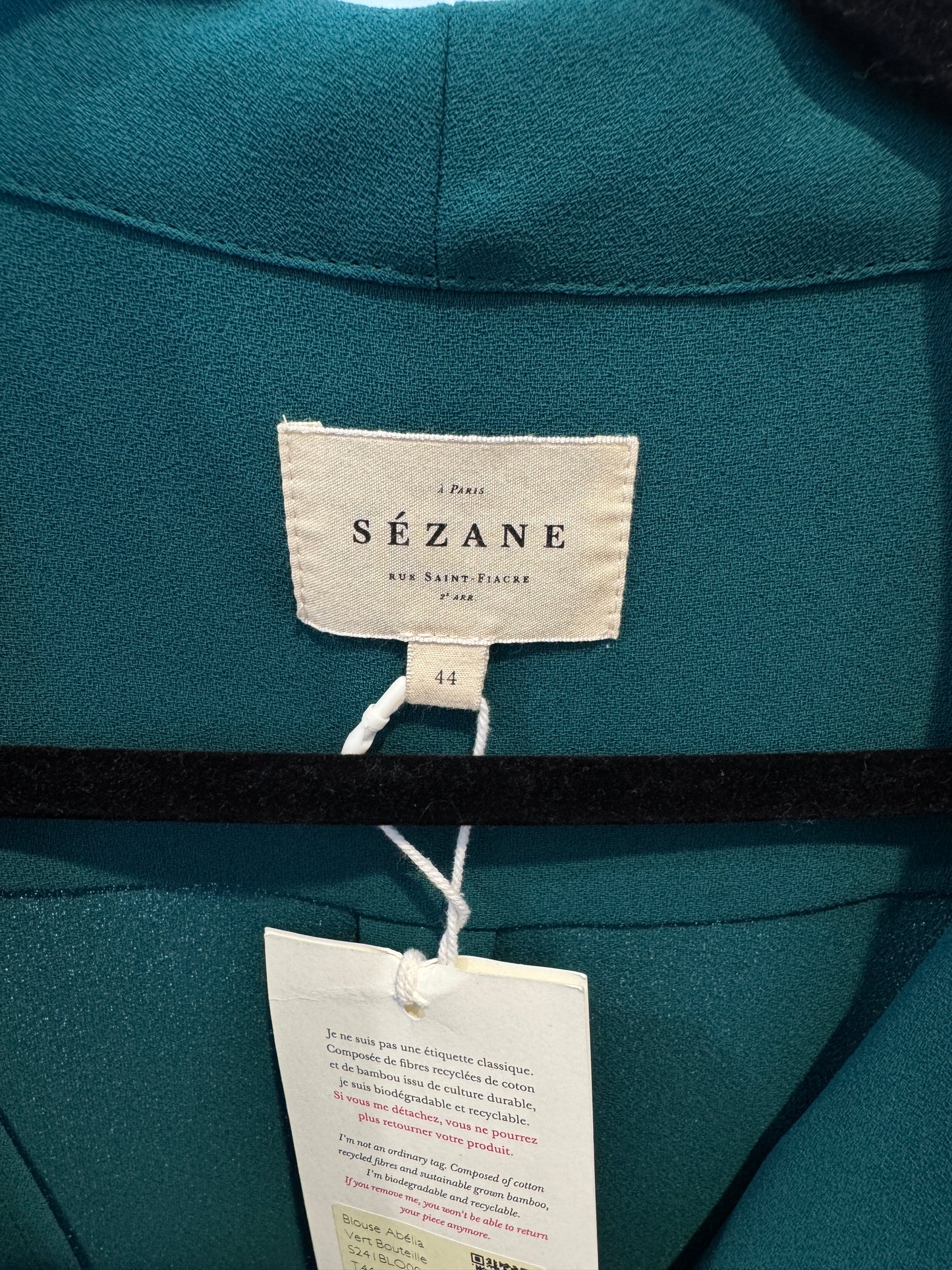Sezane Abelia Blouse Bottle Green size 12
