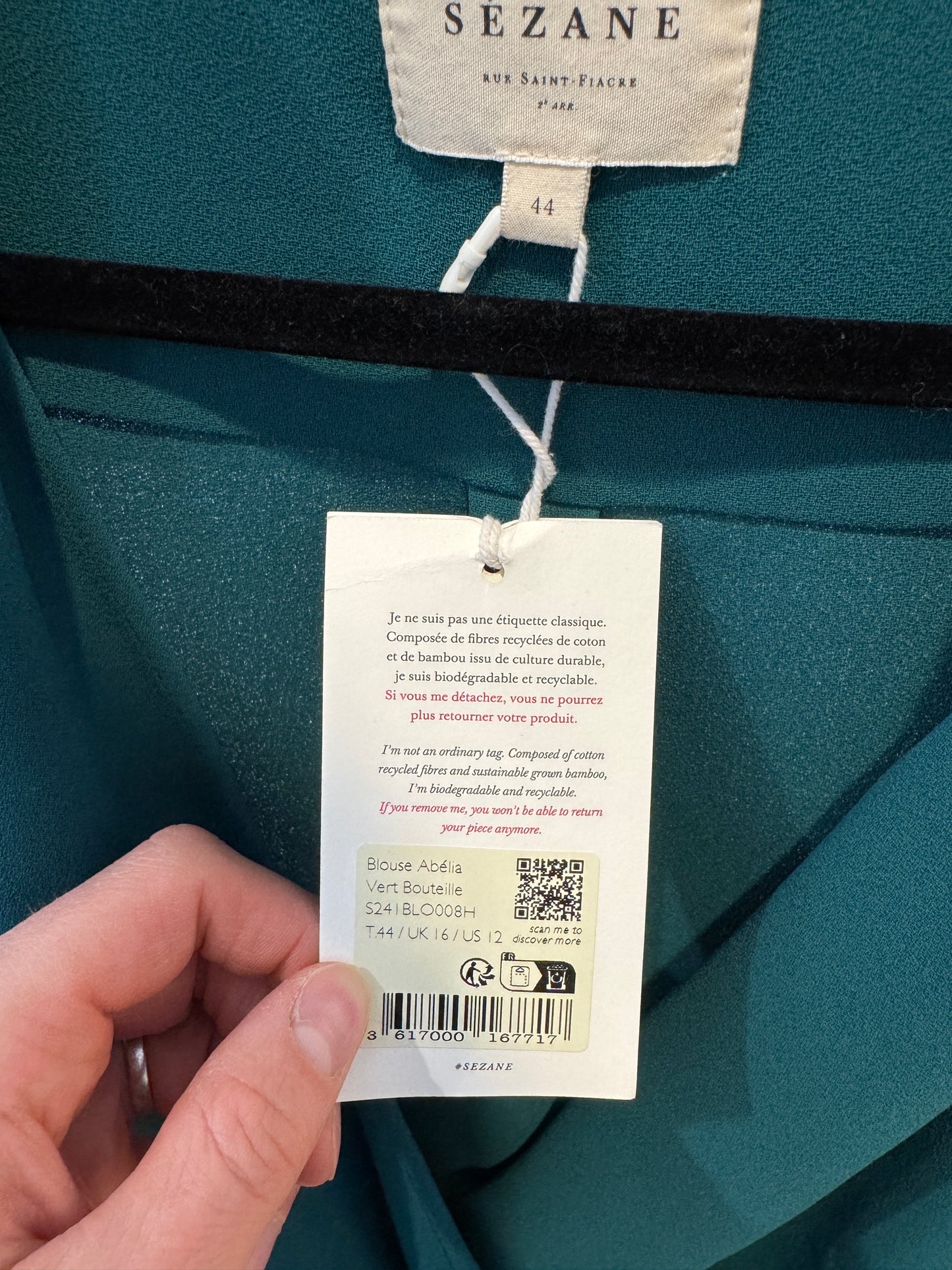 Sezane Abelia Blouse Bottle Green size 12