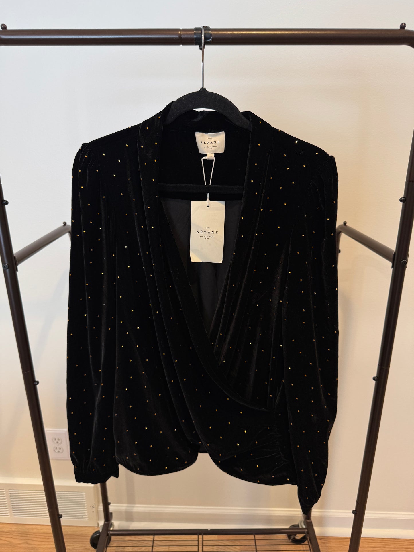 Sezane Abelia Blouse Velvet Noir size 12