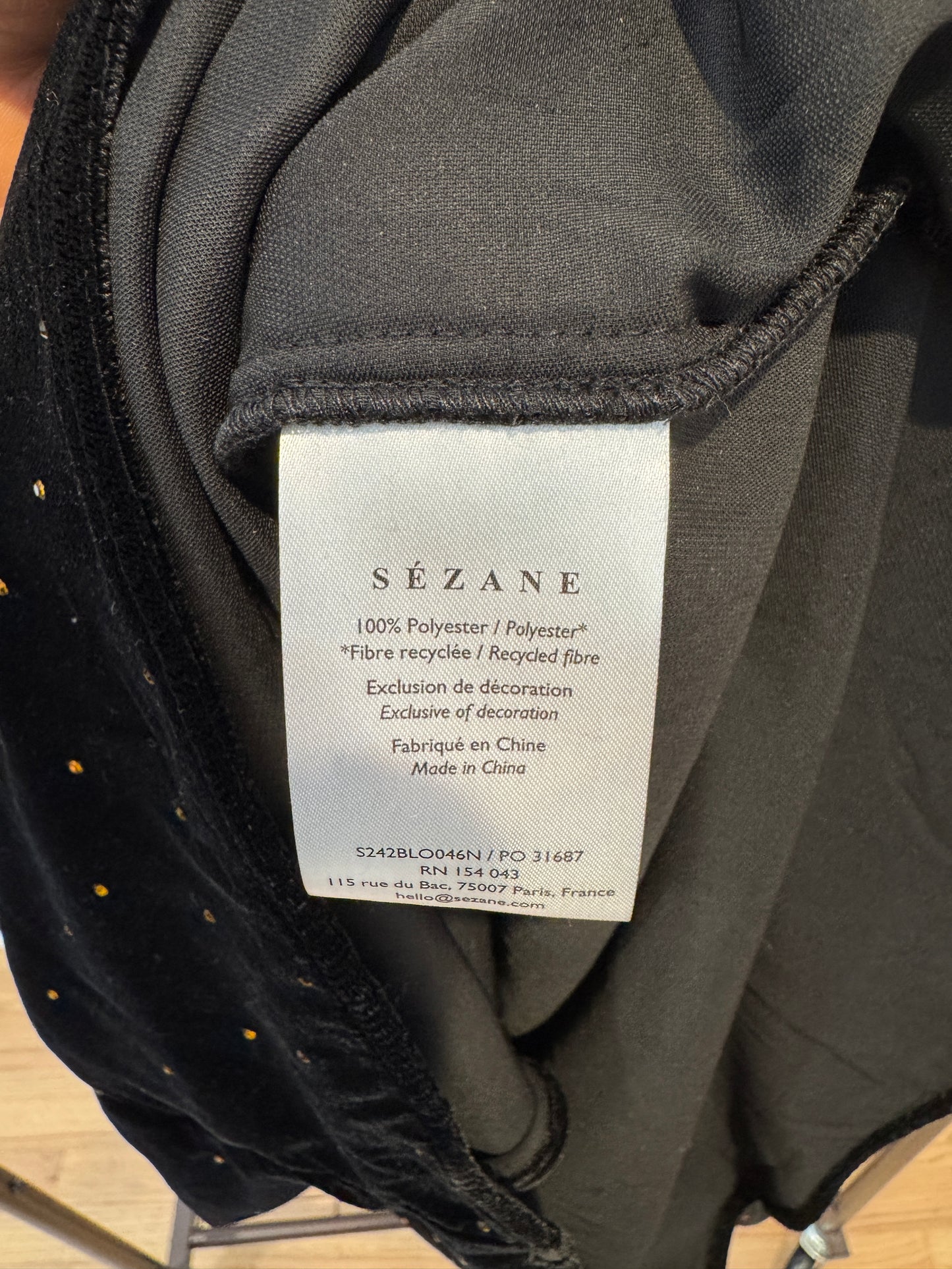 Sezane Abelia Blouse Velvet Noir size 12
