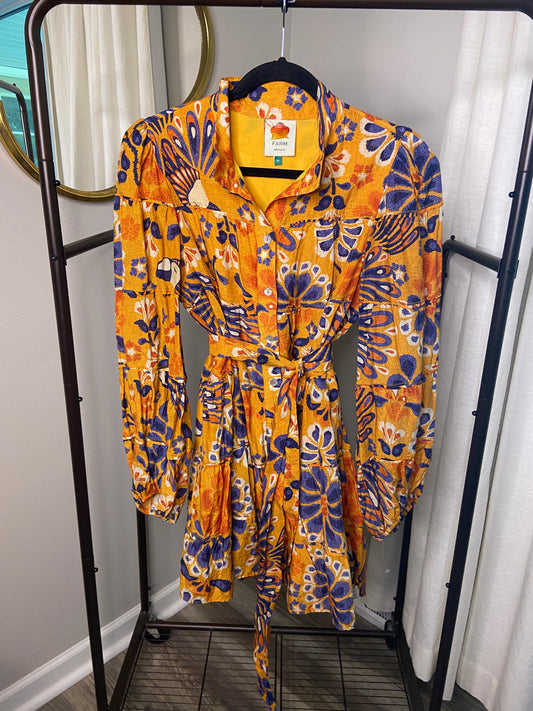 Farm Rio Pineapple Flowers Yellow Mini Dress size M