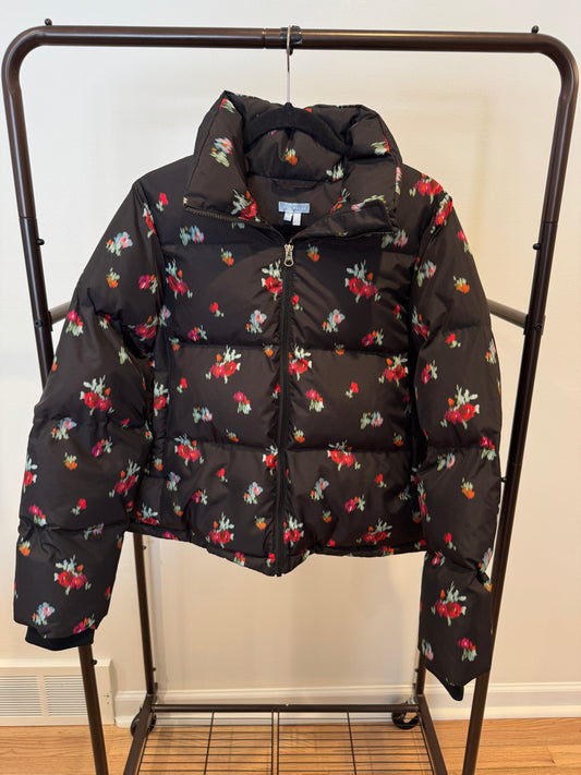 Hill House Elara Puffer Jacket in Black Ikat size XS