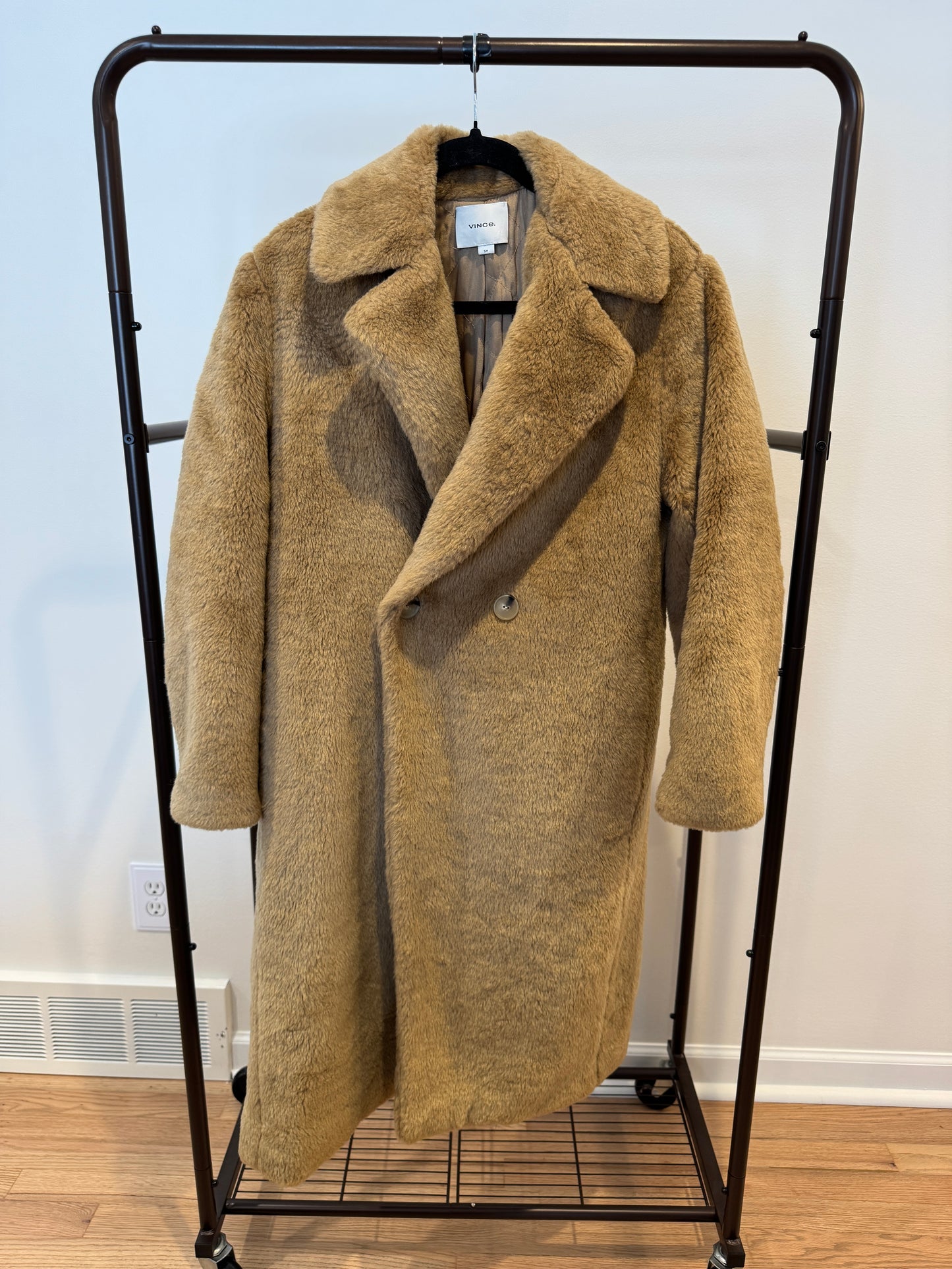Vince Faux Shearling Coat in Sand Shell size S