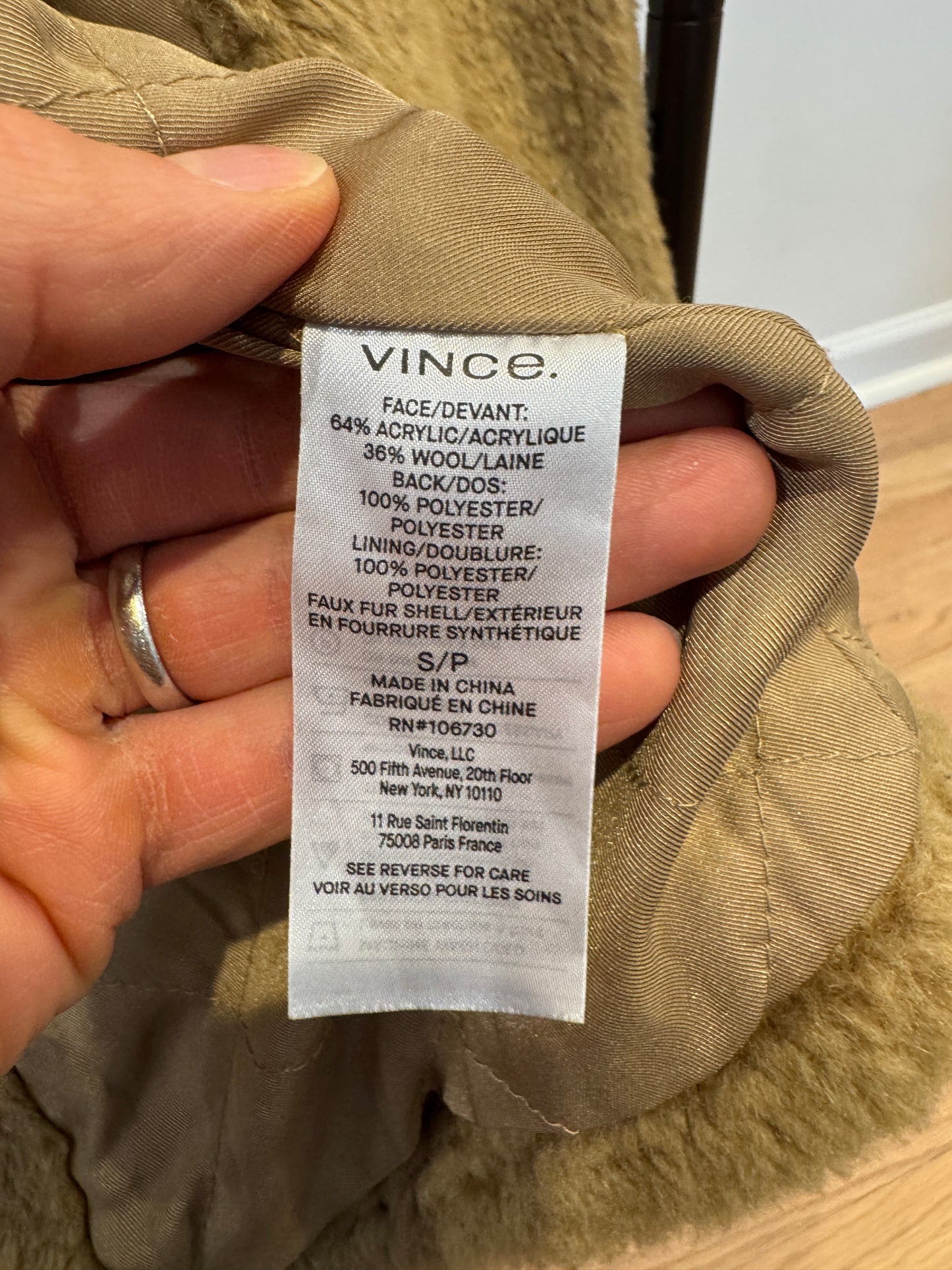 Vince Faux Shearling Coat in Sand Shell size S
