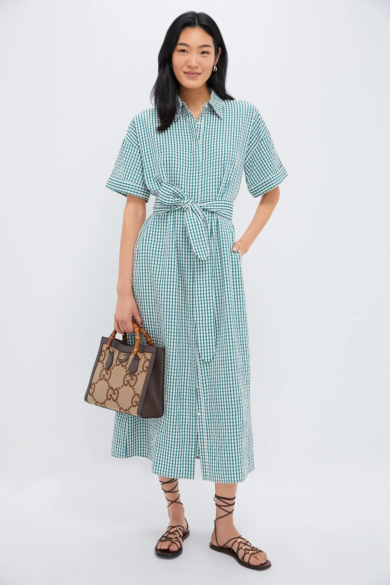 Pomander Place Zacara Green Gingham Dress size S