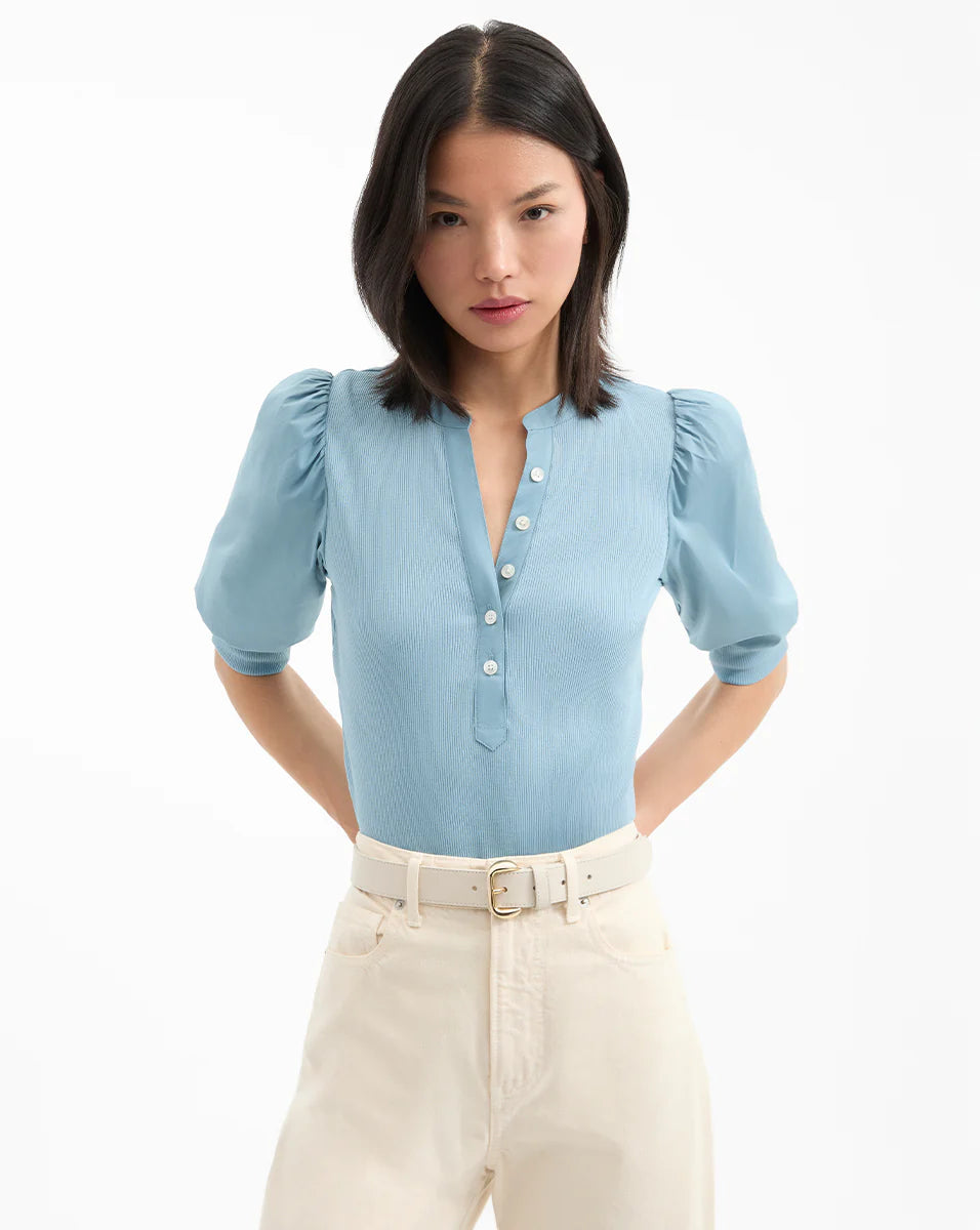 Veronica Beard Coralee Puff Sleeve Top in Sea Glass size XS