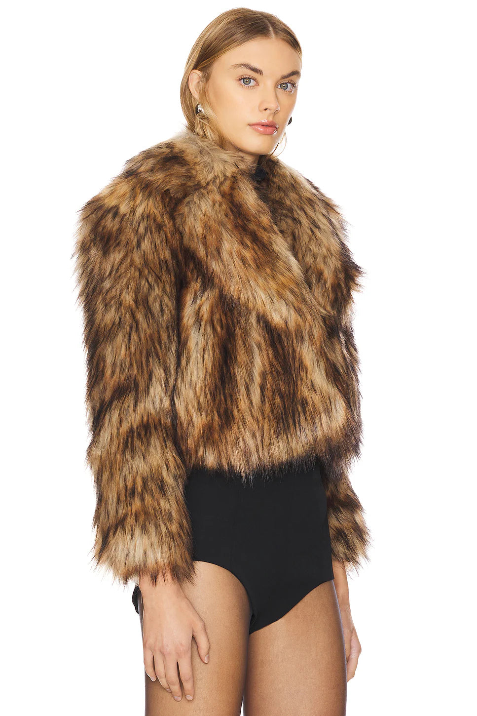 L'Agence Aura Crop Faux Fur Coat size 6