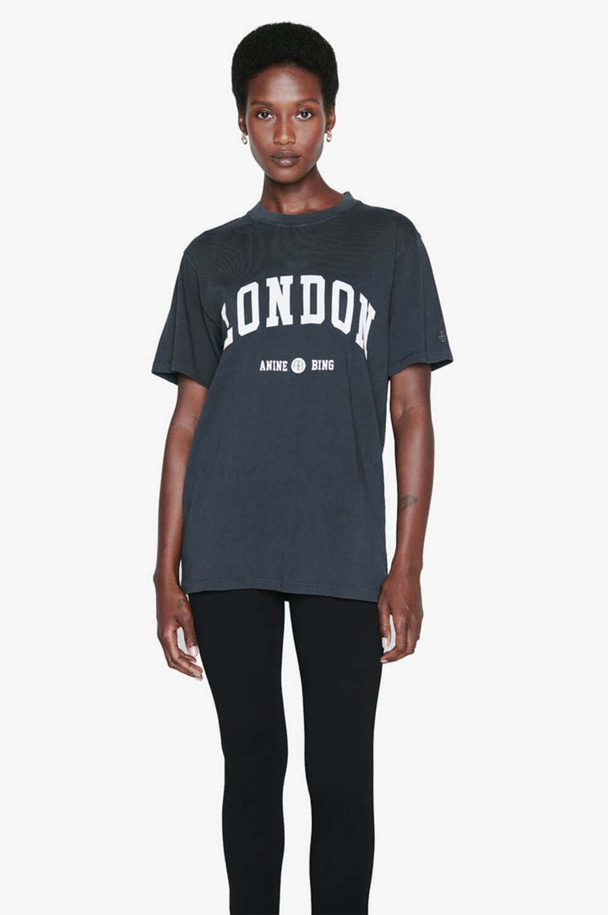 Anine Bing Lili Tee University London Washed Black size M