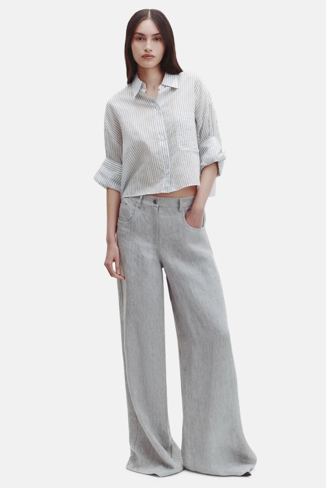TWP Next Ex Shirt Cotton/Silk Harbor Gray Stripe size XS/S