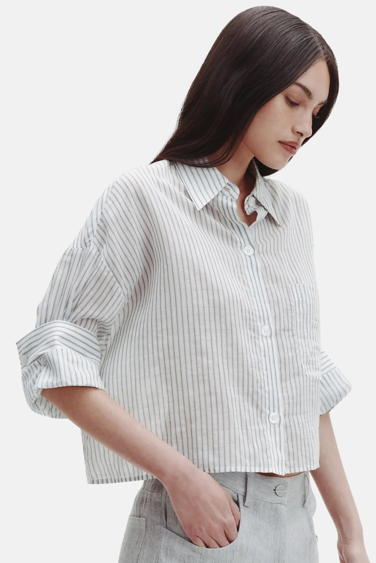 TWP Next Ex Shirt Cotton/Silk Harbor Gray Stripe size XS/S