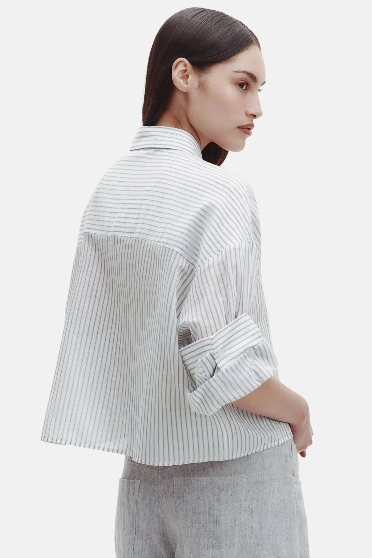 TWP Next Ex Shirt Cotton/Silk Harbor Gray Stripe size XS/S
