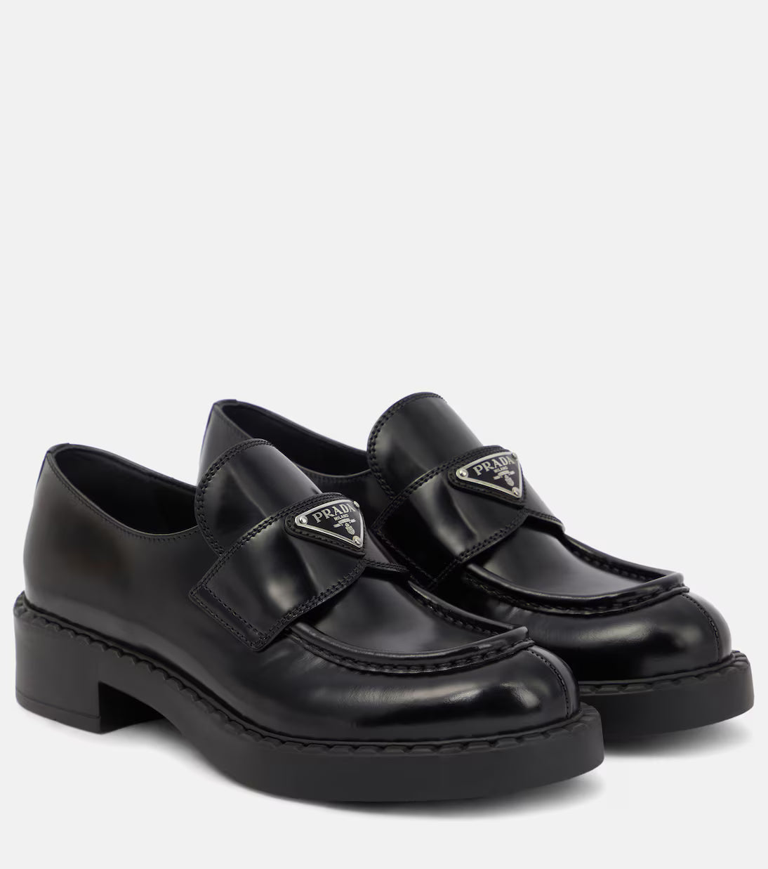 Prada Platform Triangle Black Leather Loafers size 37