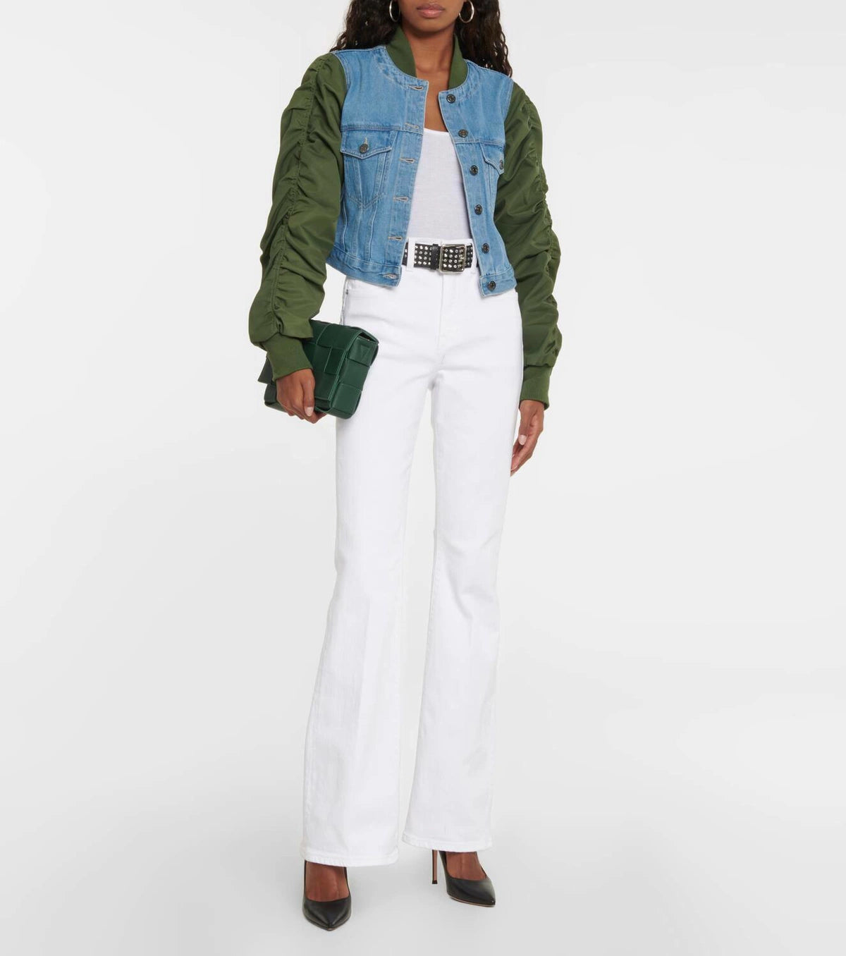Veronica Beard Emelia Denim-Paneled Bomber Jacket size XL