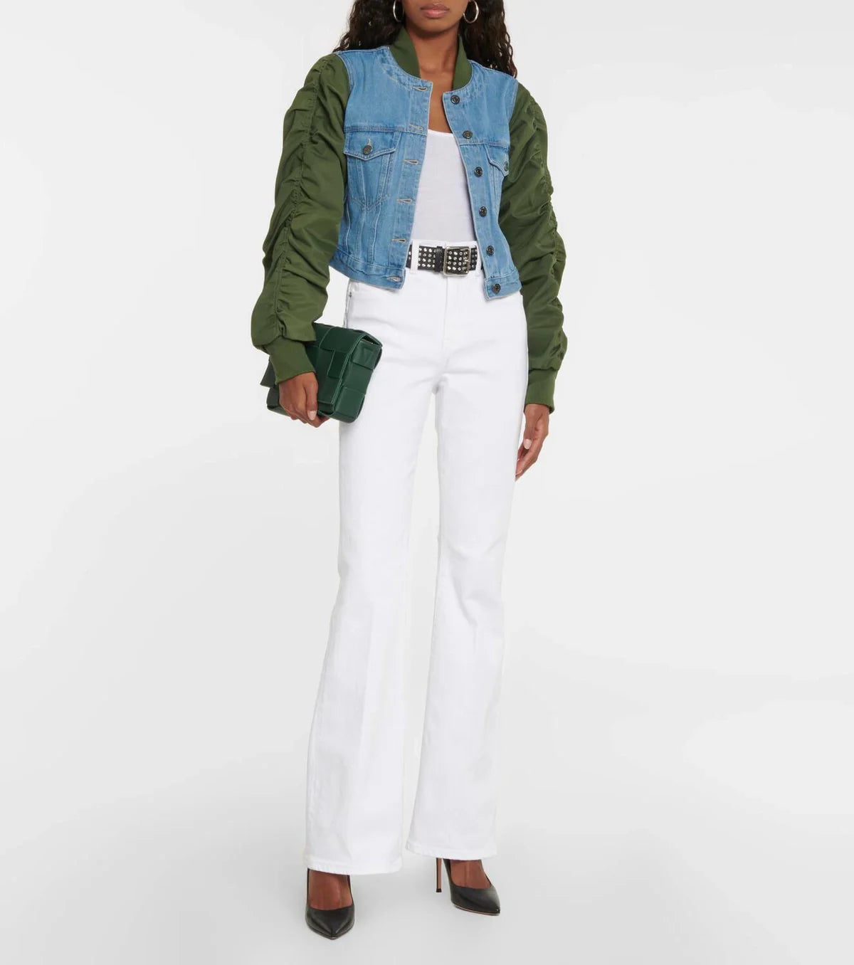 Veronica Beard Emelia Combo Jacket Denim Crop Bomber size S
