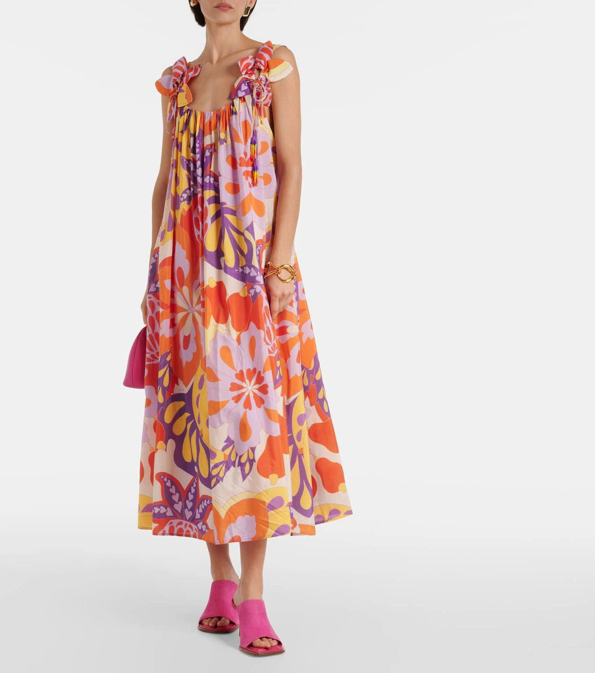 Farm Rio Lee Floral Cotton Blend Maxi Dress size M