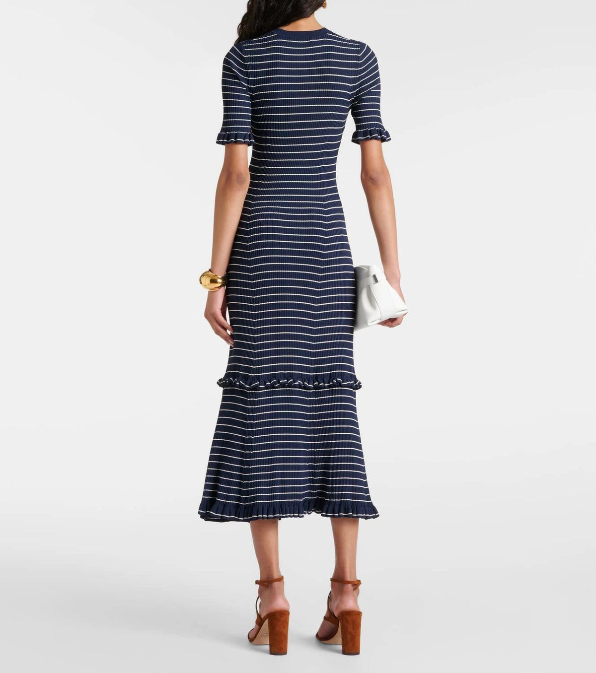 Altuzarra Navy Blue Delpini Stripe Ruffle Trim Midi Dress size XS
