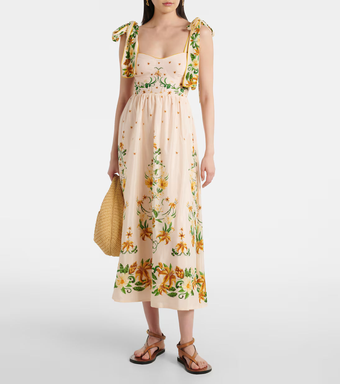 Farm Rio Botanical Beauty Laces Cup Midi Dress size XS