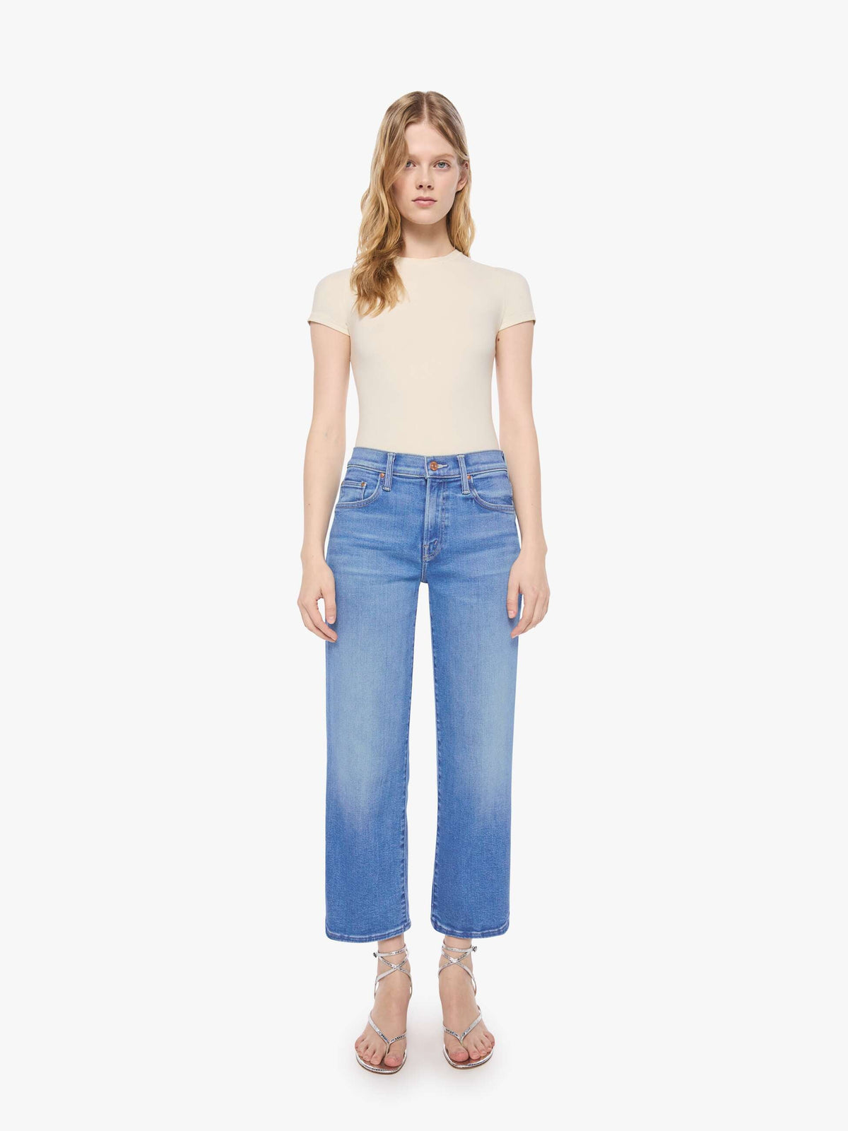 Mother Lil Mid Rise Rambler Zip Ankle Jeans in Piece by Piece Wash size 27