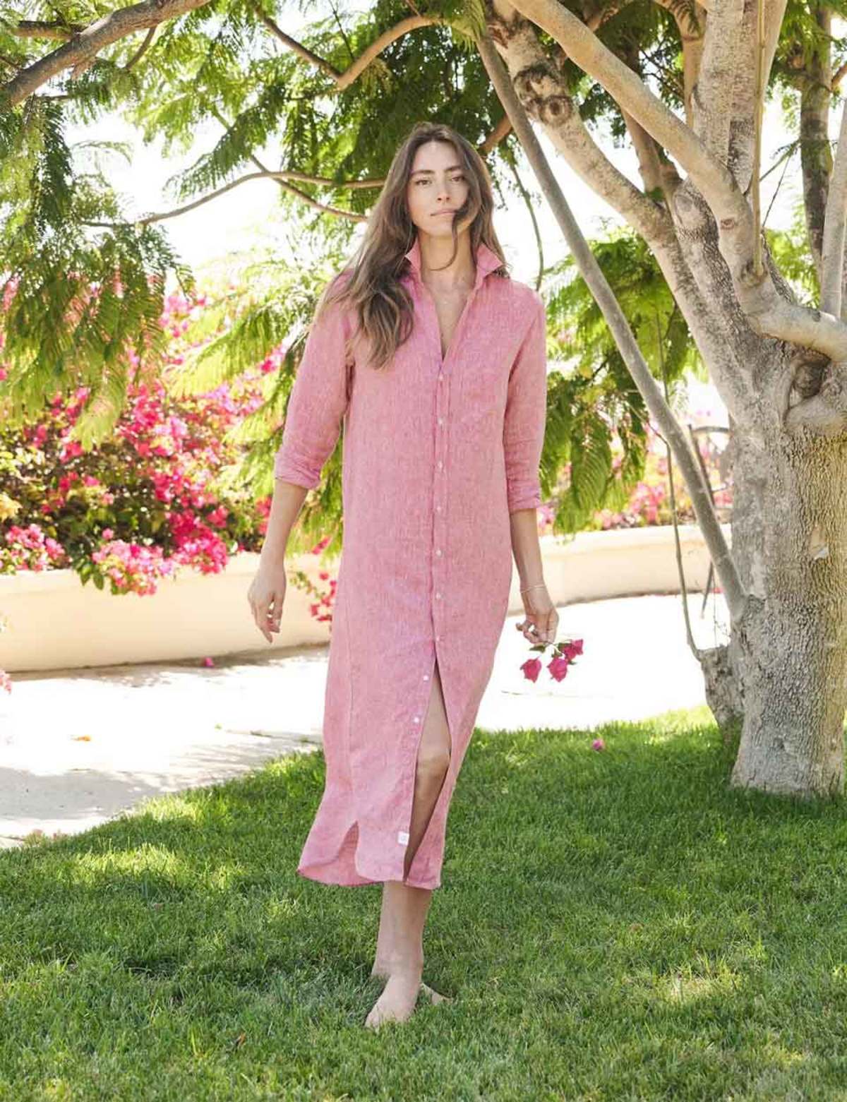 Frank and Eileen Rory Maxi Shirtdress in Red Linen size L