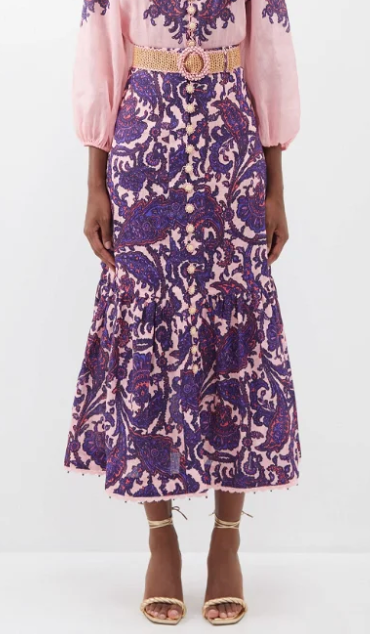 ZIMMERMANN Tiggy Floral-Print Linen Skirt size 8