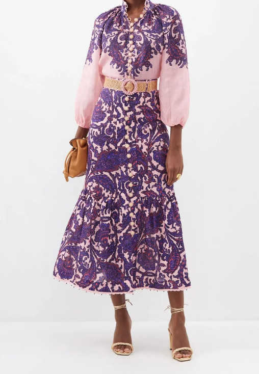 ZIMMERMANN Tiggy Floral-Print Linen Skirt size 8