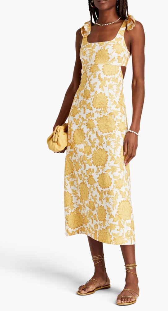 ZIMMERMANN Postcard Shoulder Tie Midi Dress size US 4