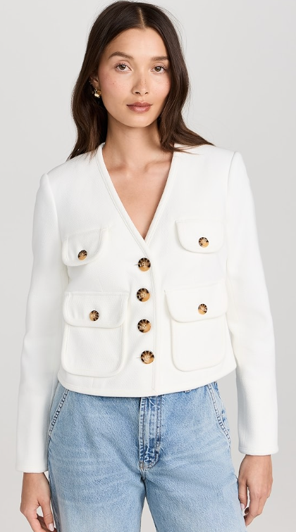Veronica Beard Isola Stretch Cotton-Blend V-Neck Jacket size 4