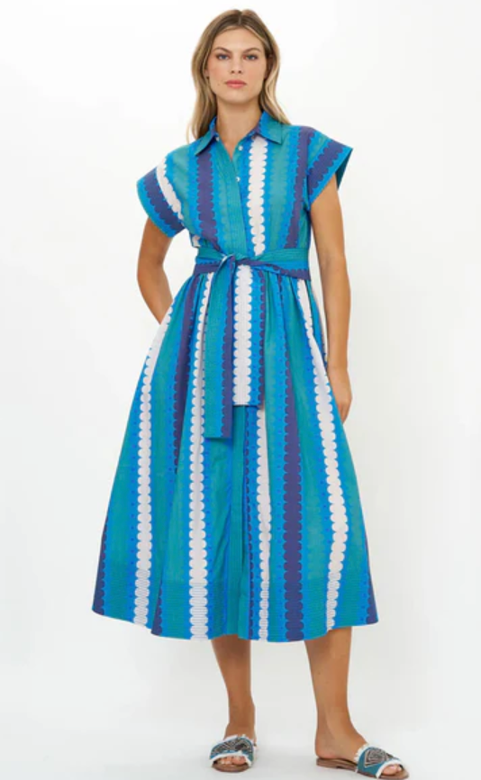 Oliphant Meko Blue Belted Shirt Dress size M