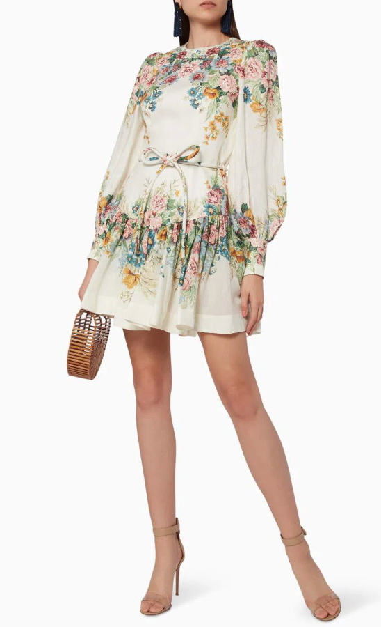 Zimmermann Wavelength Bell Sleeve Belted Mini Dress size US 6