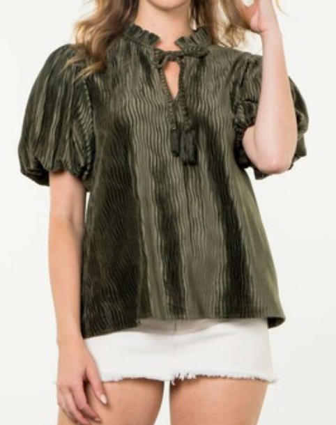 THML Camel Velvet Ribbed Tassel Top size S